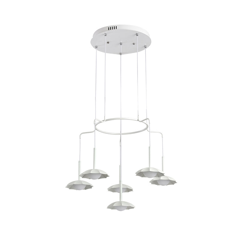Modernist 6-Head Chandelier: White Hanging Ceiling Light With Acrylic Floral Shade