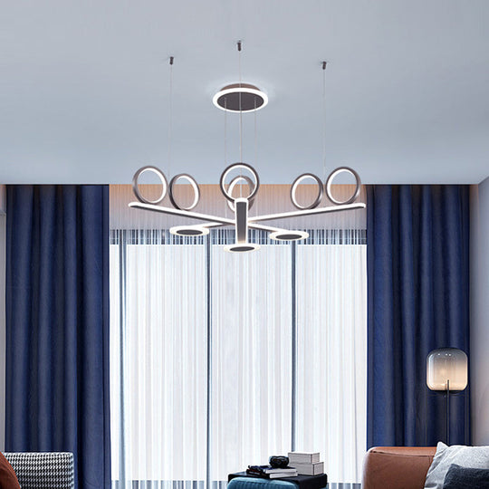 Contemporary Metallic Led Crossed Bar Chandelier Light In Warm/White Coffee / White