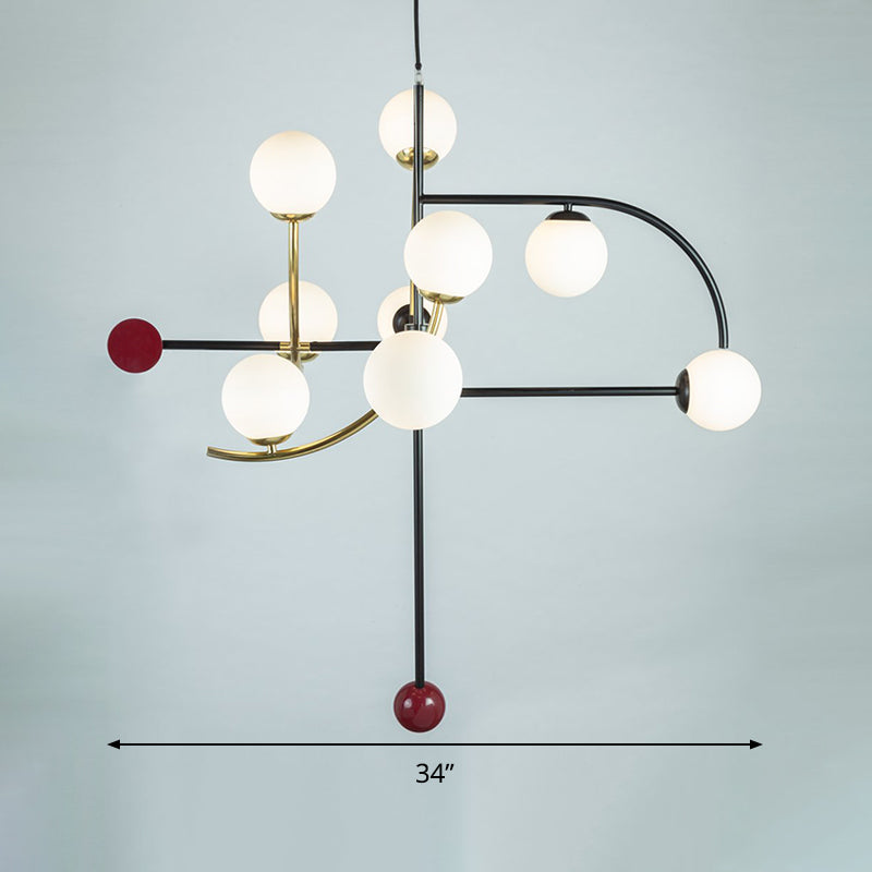 Modern Frosted Glass Chandelier With 9-Bulb Pendant Light - Stylish Spherical Hang For Living Room