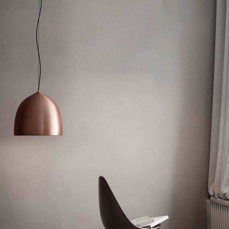 Modern Metal Domed Pendant Light - 1-Light Black/Copper Suspension For Dining Room