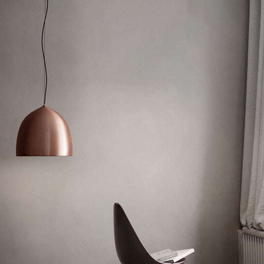 Modern Metal Domed Pendant Light - 1-Light Black/Copper Suspension For Dining Room