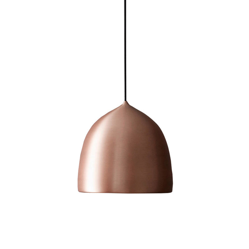 Modern Metal Domed Pendant Light - 1-Light Black/Copper Suspension For Dining Room