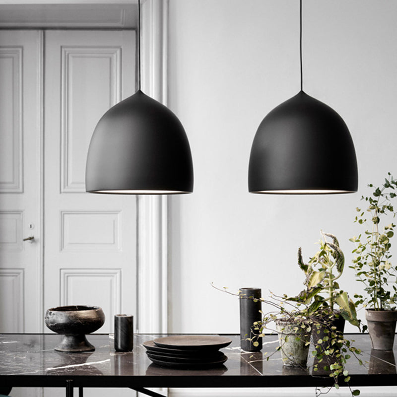 Modern Metal Domed Hanging Light - 1 Suspension Pendant For Dining Room Black/Copper Finish Black
