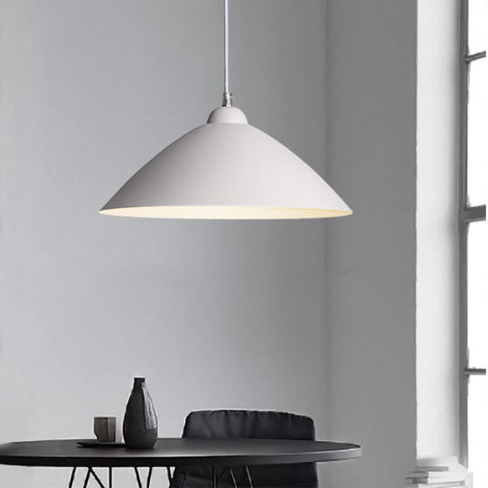 Contemporary Conical Metal Pendant 1-Light Pendulum Lamp For Dining Room In Black/White White