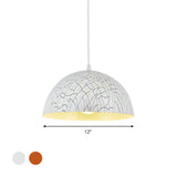Dome Pendant Light Fixture - Minimalist Metal 1 12/14/16 Wide Red Brown/Ivory Dining Room Hanging