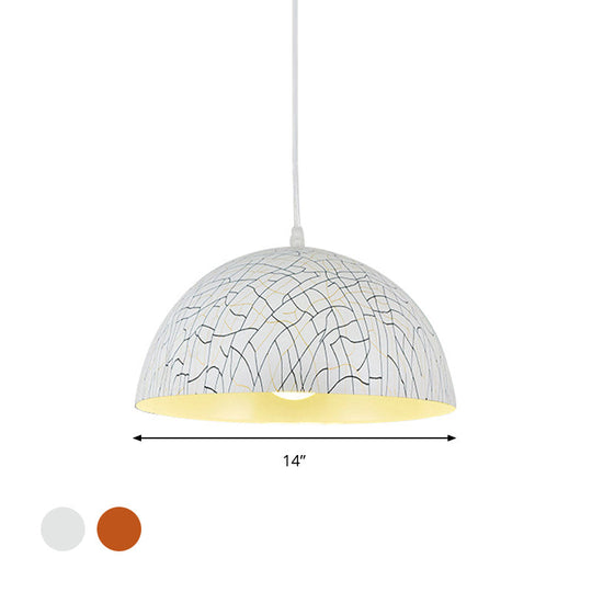 Dome Pendant Light Fixture - Minimalist Metal 1 Red Brown/Ivory 12’/14’/16’ Wide Ideal For