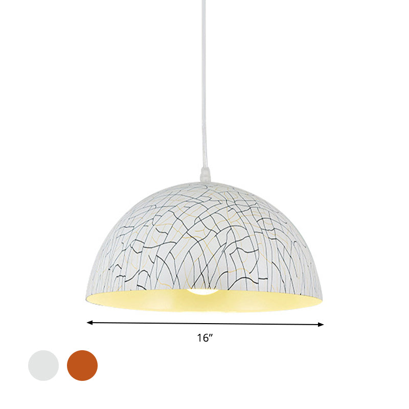 Dome Pendant Light Fixture - Minimalist Metal 1 Red Brown/Ivory 12’/14’/16’ Wide Ideal For