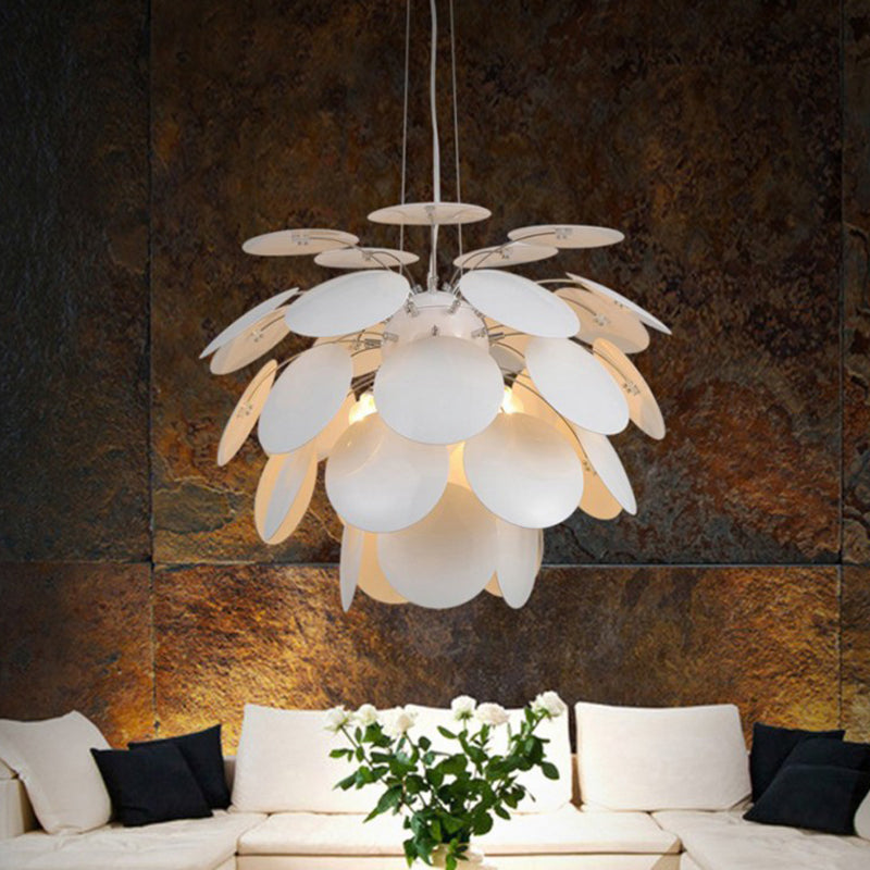 Minimalist Metal Pinecone Ceiling Light - 19.5’/23.5’ Wide White Pendant With Suspension