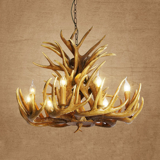 Rustic Deer Antler Chandelier - 21.5/25.5/27.5 Wide 9/12 Heads Resin Ceiling Light Brown Living Room
