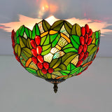 Tiffany-Style Leafy Ceiling Flush Mount Light Fixture - 2/5 Heads Bronze 12/16.5 Width