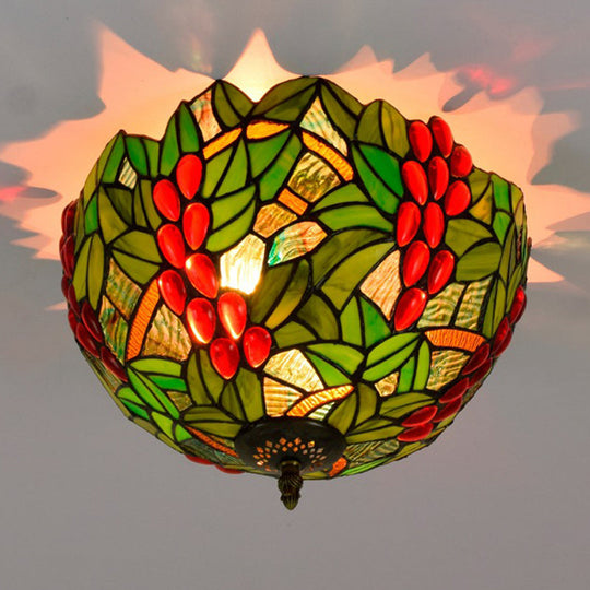 Tiffany-Style Leafy Ceiling Flush Mount Light Fixture - 2/5 Heads Bronze 12’/16.5’ Width