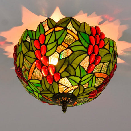 Tiffany-Style Leafy Ceiling Flush Mount Light Fixture - 2/5 Heads Bronze 12/16.5 Width