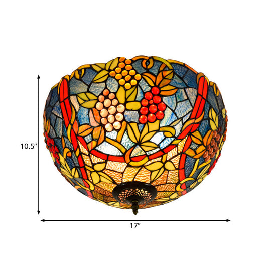 Tiffany-Style Leafy Ceiling Flush Mount Light Fixture - 2/5 Heads Bronze 12’/16.5’ Width