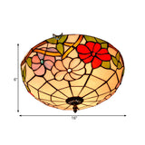 Peony Ceiling Light - Tiffany Bronze Stained Glass Flush Mount Fixture For Bedroom