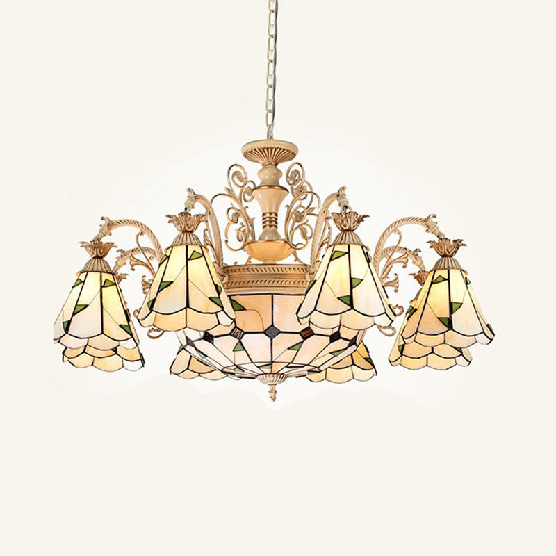 Baroque Conical Chandelier - 9/11 Lights Cut Glass With White & Gold Finish