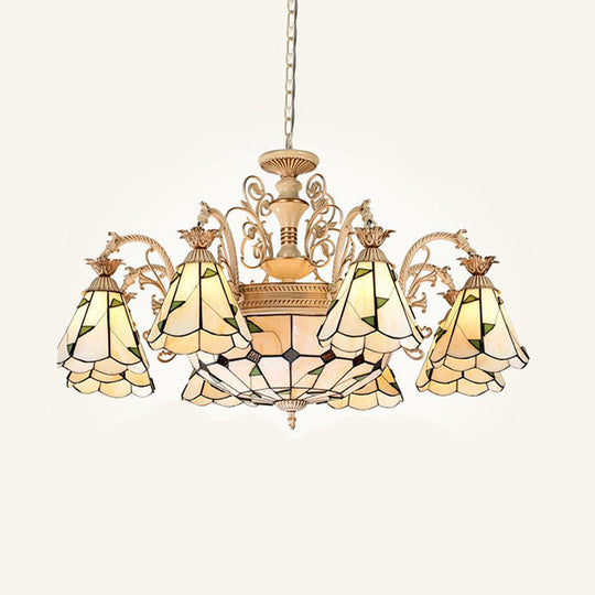 Baroque Conical Chandelier - 9/11 Lights Cut Glass With White & Gold Finish
