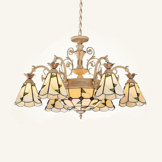 Baroque Conical Chandelier - 9/11 Lights Cut Glass With White & Gold Finish