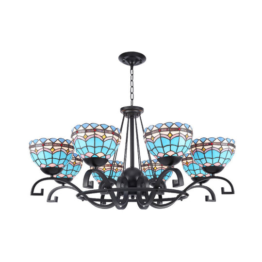 Dome Hanging Chandelier With Blue And Clear Glass Baroque Design - 3/6/8 Lights Perfect For Living