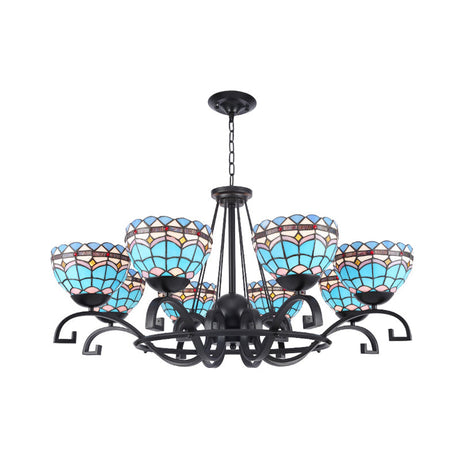 Dome Hanging Chandelier - Blue/Blue And Clear Glass Baroque Ceiling Pendant 3/6/8 Lights Perfect For