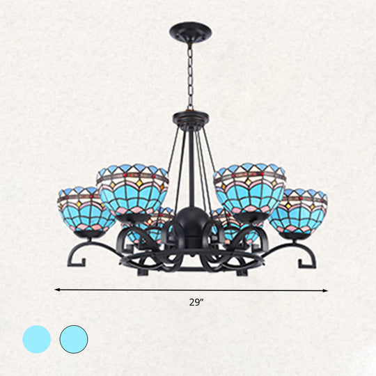Dome Hanging Chandelier With Blue And Clear Glass Baroque Design - 3/6/8 Lights Perfect For Living