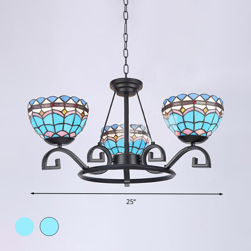 Dome Hanging Chandelier With Blue And Clear Glass Baroque Design - 3/6/8 Lights Perfect For Living