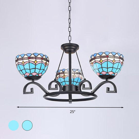 Dome Hanging Chandelier With Blue And Clear Glass Baroque Design - 3/6/8 Lights Perfect For Living