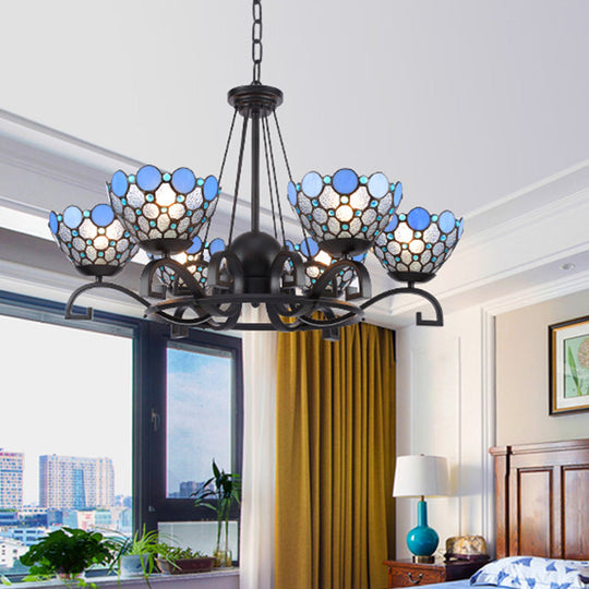 Dome Hanging Chandelier With Blue And Clear Glass Baroque Design - 3/6/8 Lights Perfect For Living