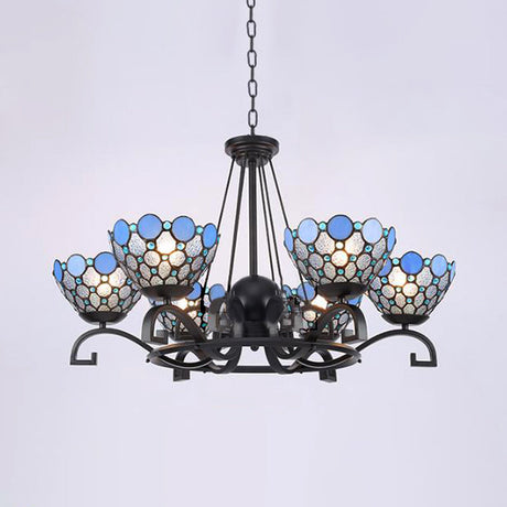 Dome Hanging Chandelier - Blue/Blue And Clear Glass Baroque Ceiling Pendant 3/6/8 Lights Perfect For