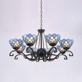 Dome Hanging Chandelier - Blue/Blue And Clear Glass Baroque Ceiling Pendant 3/6/8 Lights Perfect For