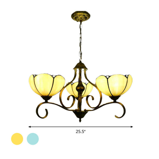 Scalloped Tiffany Chandelier: Yellow/Blue Stained Glass 3/6/8 Lights Hanging Fixture