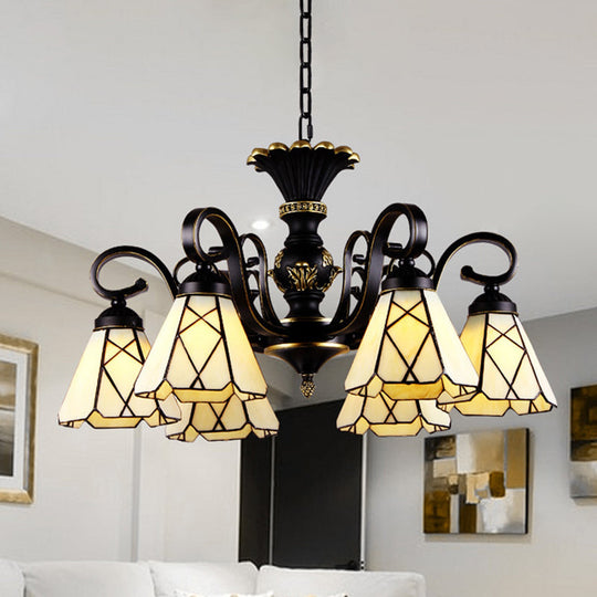 Baroque Yellow Glass Cone Chandelier - 5/6/8 Lights Black Ceiling Suspension Lamp 6 /