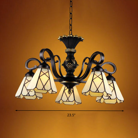 Yellow Glass Cone Chandelier Baroque Ceiling Suspension Lamp (5/6/8 Lights Black)