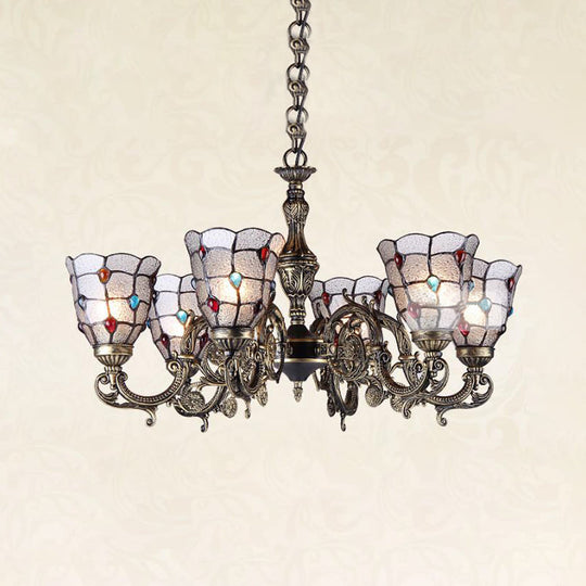 Bronze Jeweled Chandelier Lighting Fixture With Mediterranean Cut Glass - Antique Design Multiple