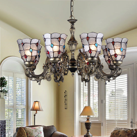 Bronze Jeweled Chandelier Lighting Fixture With Mediterranean Cut Glass - Antique Design Multiple