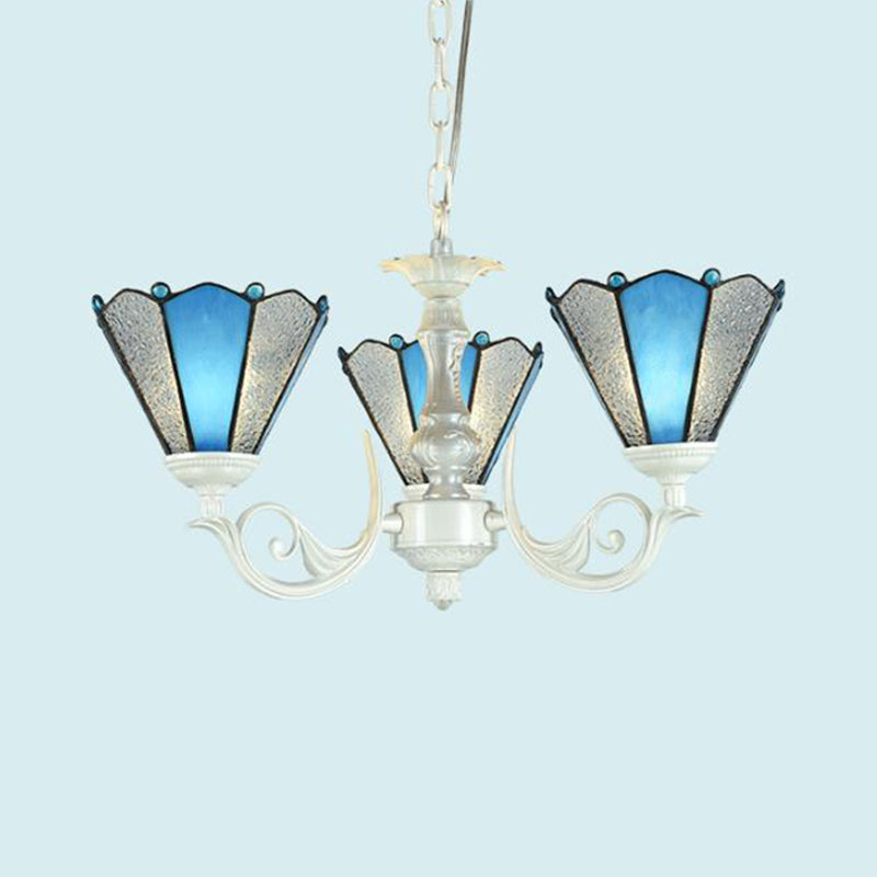 Frosted Blue Conical Glass Chandelier Lamp - Baroque Design With 3/9/11 Lights Elegant Cream