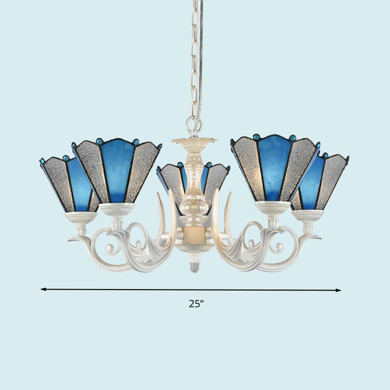 Frosted Blue Conical Glass Chandelier Lamp - Baroque Design With 3/9/11 Lights Elegant Cream