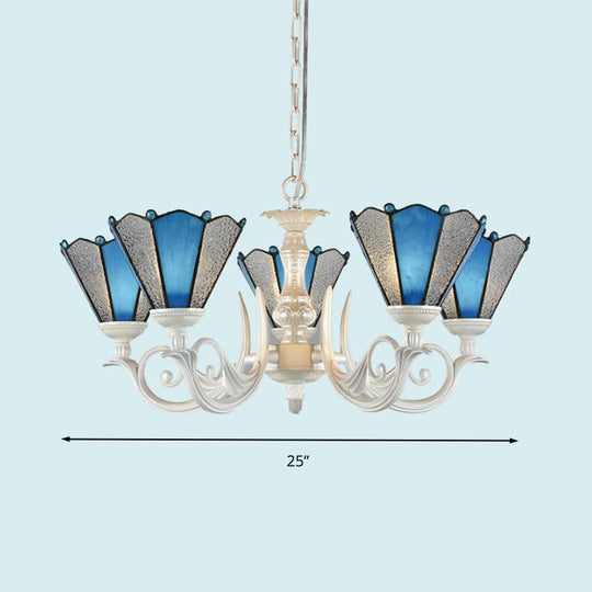 Frosted Blue Conical Glass Chandelier Lamp - Baroque Design With 3/9/11 Lights Elegant Cream