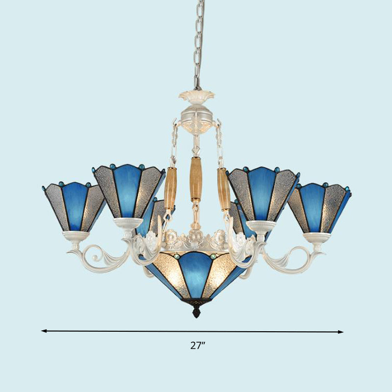 Frosted Blue Conical Glass Chandelier Lamp - Baroque Design With 3/9/11 Lights Elegant Cream
