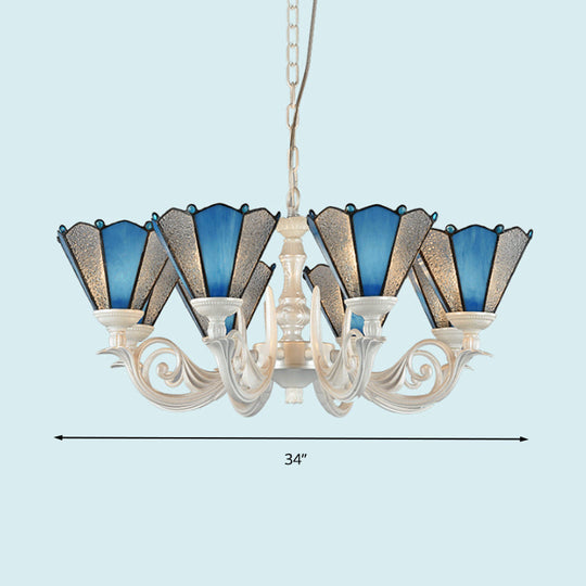 Frosted Blue Conical Glass Chandelier Lamp - Baroque Design With 3/9/11 Lights Elegant Cream