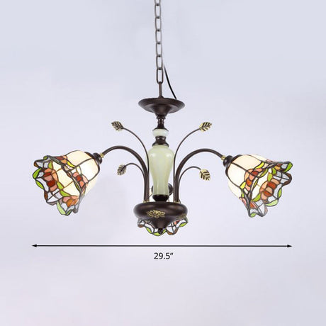 Floral Tiffany-Style Stained Art Glass Bronze Chandelier - Bedroom Pendant Light Fixture