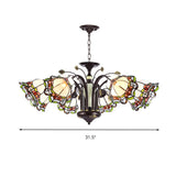 Floral Tiffany-Style Stained Art Glass Bronze Chandelier - Bedroom Pendant Light Fixture