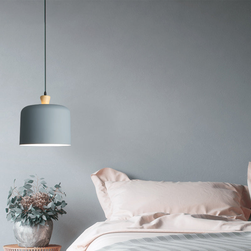 Modern Grey Drum Pendant Lamp: Stylish Metal Suspension Light For Dining Room