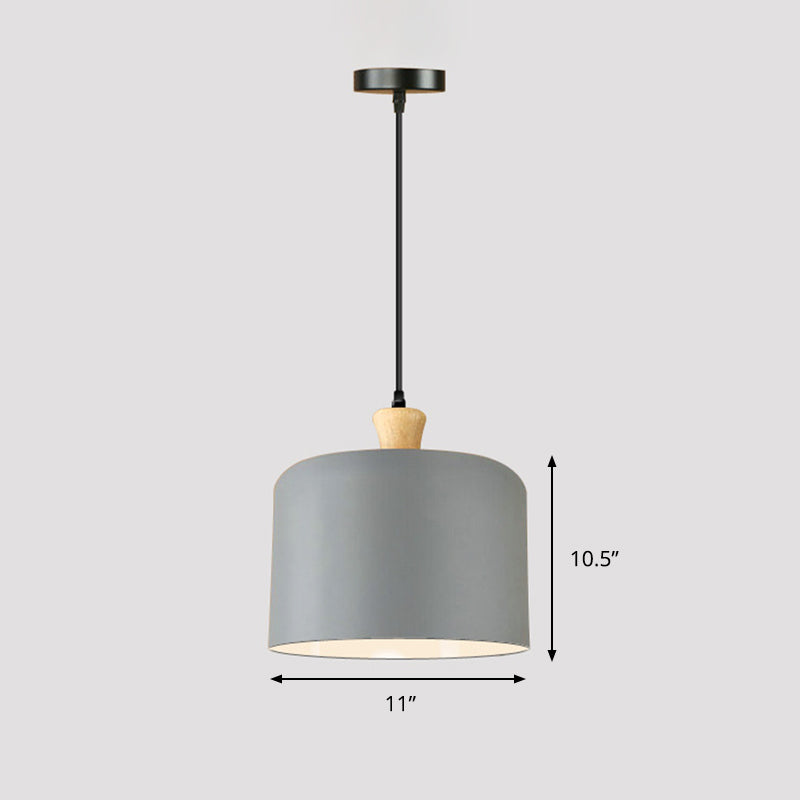 Modern Grey Drum Pendant Lamp - Stylish Metal Dining Room Light With 1 Suspension