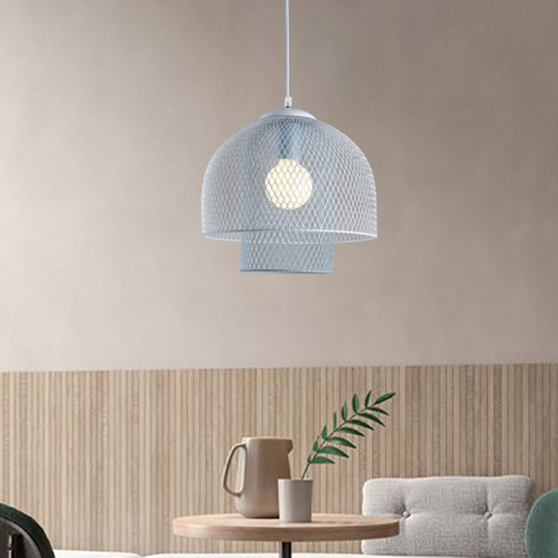 Contemporary Metallic Wire Mesh Pendant Lamp With 1 Light - White & Pink/White Blue Hanging