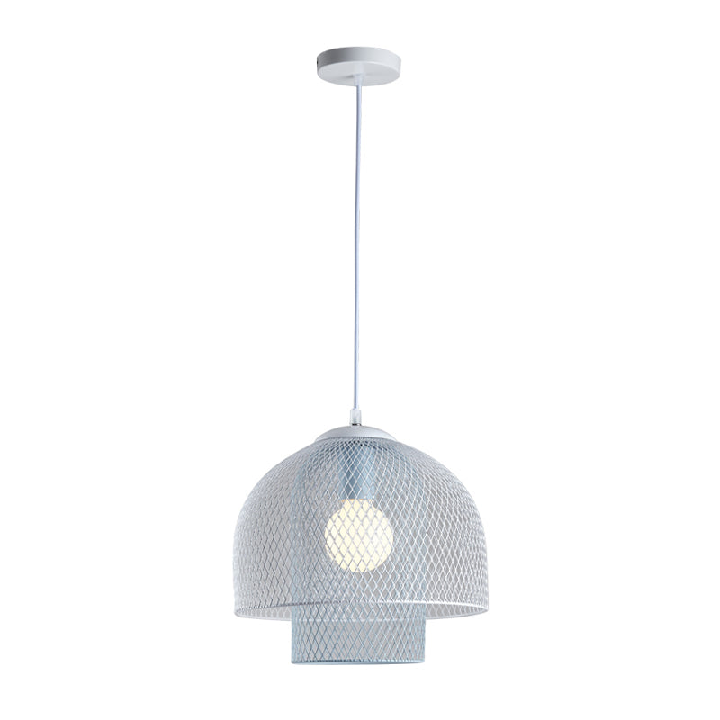 Contemporary Metallic Wire Mesh Pendant Lamp With 1 Light - White & Pink/White Blue Hanging