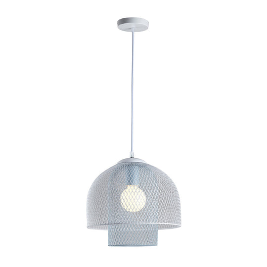 Contemporary Metallic Wire Mesh Pendant Lamp With 1 Light - White & Pink/White Blue Hanging