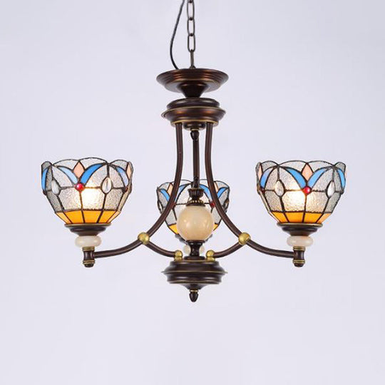 Lustre en verre méditerranéen avec abat-jour en forme de dôme - 3/5/8 lumières