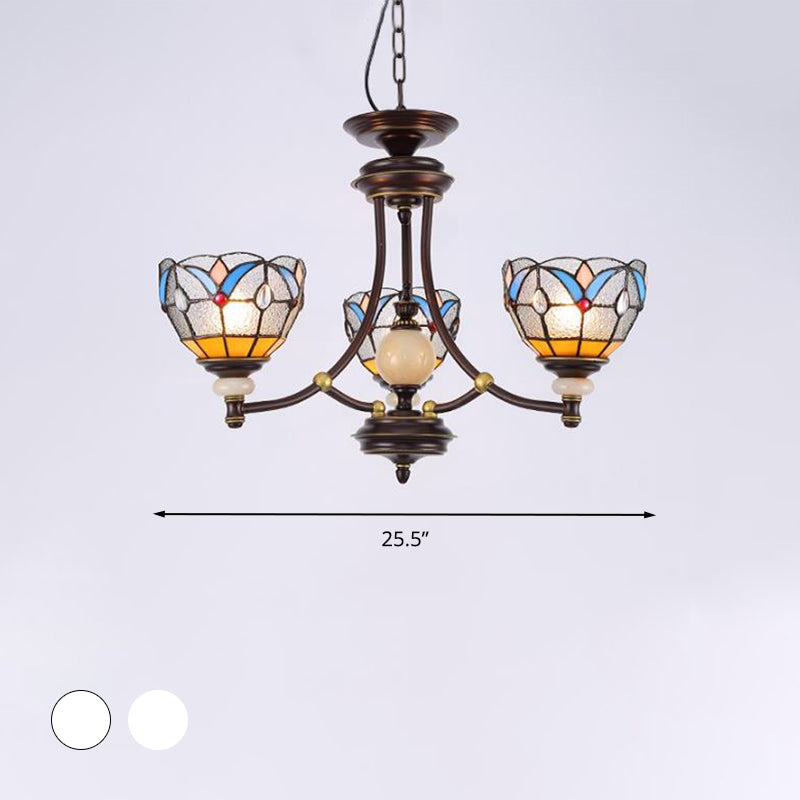 Lustre en verre méditerranéen avec abat-jour en forme de dôme - 3/5/8 lumières