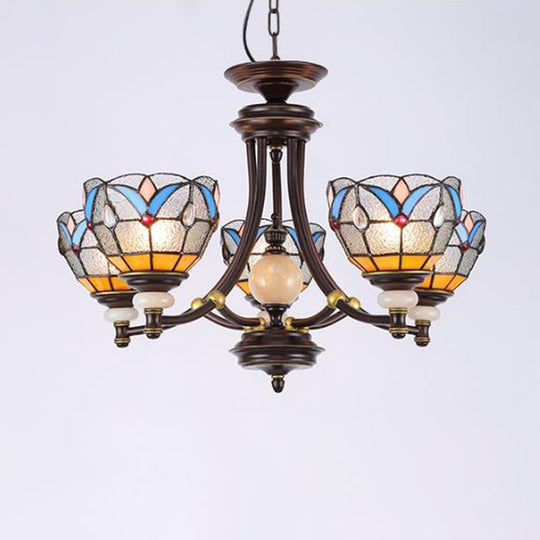 Lustre en verre méditerranéen avec abat-jour en forme de dôme - 3/5/8 lumières