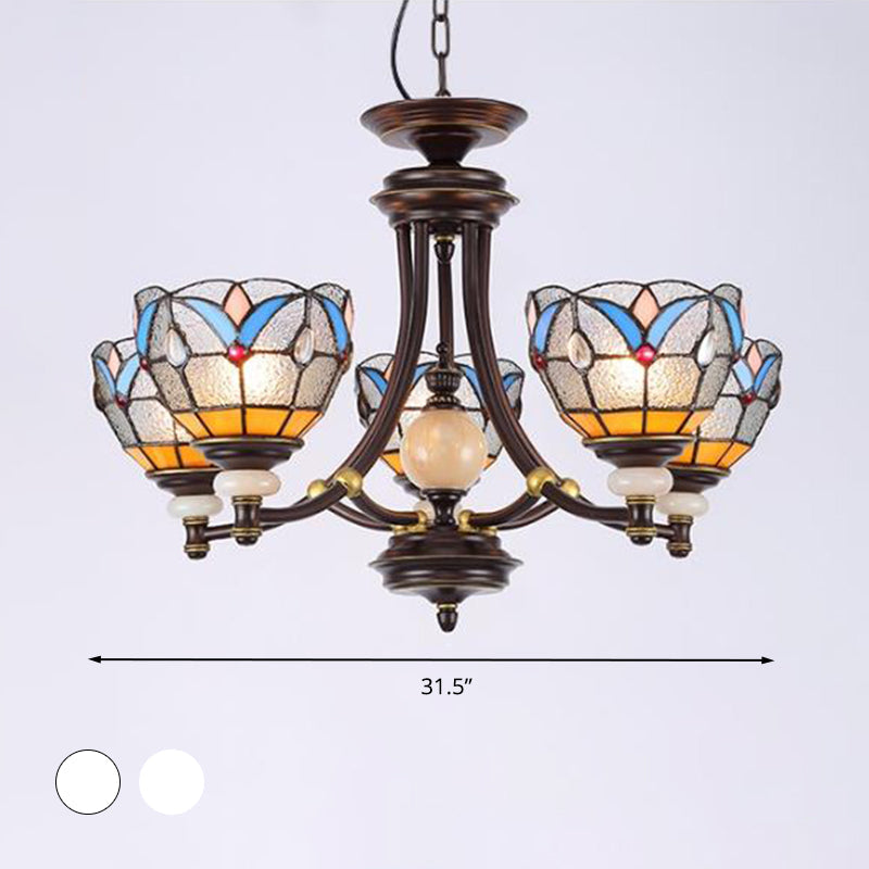 Lustre en verre méditerranéen avec abat-jour en forme de dôme - 3/5/8 lumières
